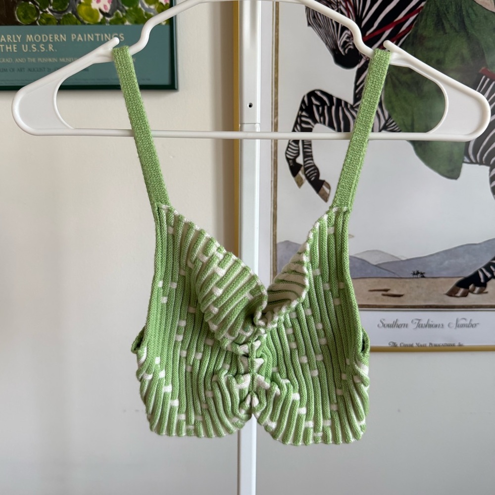 Green and White Striped Knit Top